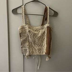 Danielle Guizio Crochet Sweater Knit Lace Up Tank